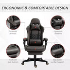 Chaise de Bureau et Gaming Fauteuil Gamer en Cuir PU Diamant, Dossier Haut, Fauteuil Inclinable Pivotant avec Repose-Pieds, Support Lombaire, Hauteur Réglable