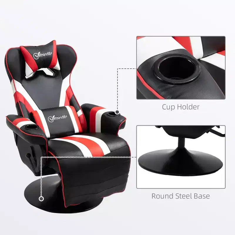 Fauteuil de gamer, Inclinable Style Racing avec Support Lombaire, Repose-Pieds et Porte-Gobelet/Blanc/Rouge