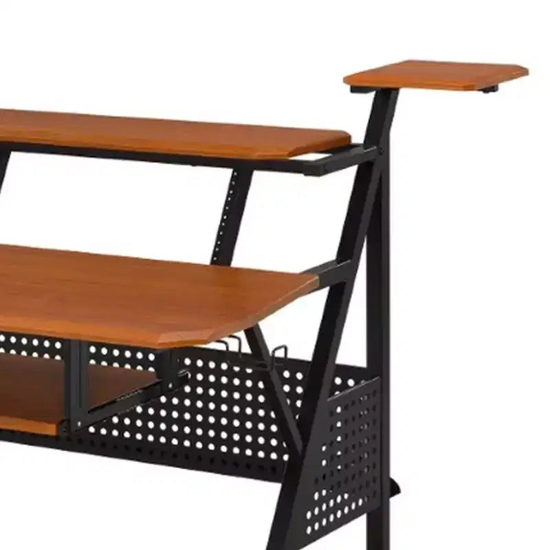Station de travail de studio de bureau de musique en bois Royal Hampton de 67 pouces, étagères de plateau de clavier, noyer