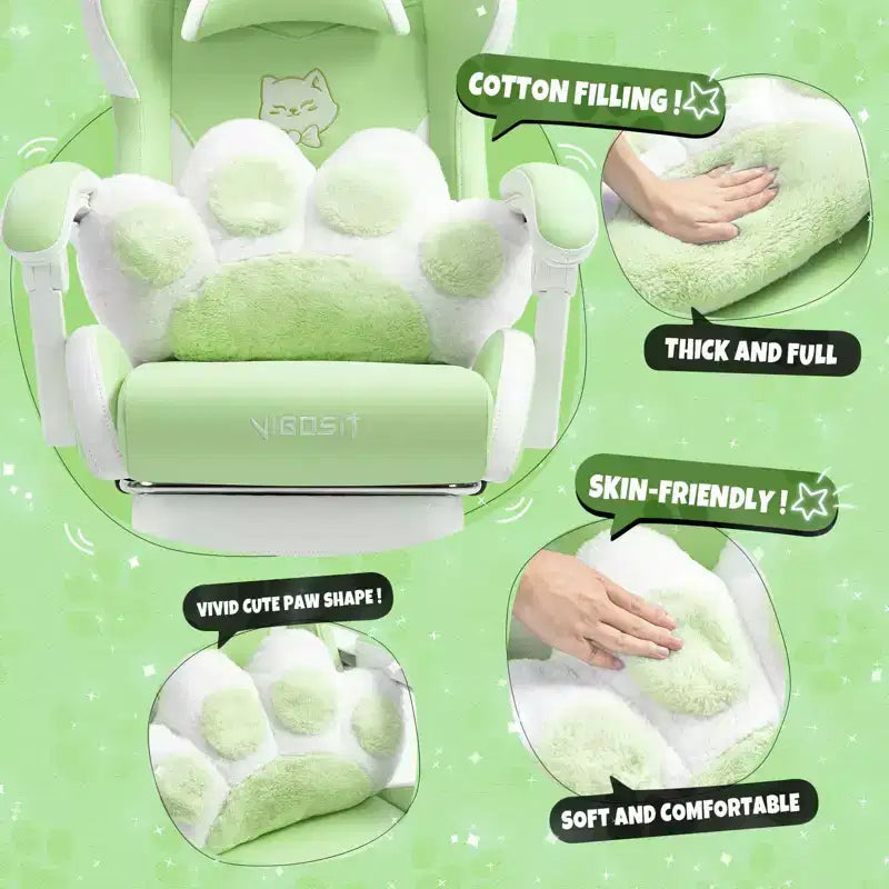 Chaise de jeu pivotante Okak Modern Cute Cat avec coussin lombaire patte, chaise d'ordinateur ergonomique haute pour adultes