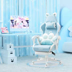Chaise de jeu pivotante Okak Modern Cute Cat avec coussin lombaire patte, chaise d'ordinateur ergonomique haute pour adultes