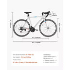 Vélo de route 21 vitesses en acier au carbone avec transmission Shimano, pneus 700x25C et guidon de course pour trajets quotidiens