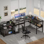 Besiost Bureau d'angle en L de 119,4 cm avec rangements, prises de courant, ports USB, bureau réversible pour ordinateur