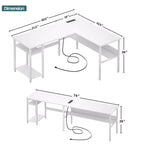 Besiost Bureau d'angle en L de 119,4 cm avec rangements, prises de courant, ports USB, bureau réversible pour ordinateur