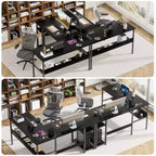 Besiost Bureau d'angle en L de 119,4 cm avec rangements, prises de courant, ports USB, bureau réversible pour ordinateur