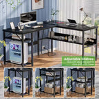 Besiost Bureau d'angle en L de 119,4 cm avec rangements, prises de courant, ports USB, bureau réversible pour ordinateur