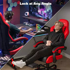 Chaise de jeu ergonomique basique RSPGAME pour adultes, chaises de bureau en cuir PU avec support lombaire vibrant et repose-pieds rétractable, chaises d'ordinateur de maison