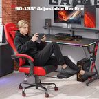 RSPGAME Chaises de jeu ergonomiques basiques pour adultes, chaises de bureau en cuir PU avec support lombaire, coussin à ressorts ensachés et repose-pieds rétractable