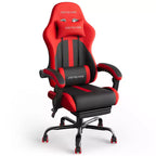 RSPGAME Chaises de jeu ergonomiques basiques pour adultes, chaises de bureau en cuir PU avec support lombaire, coussin à ressorts ensachés et repose-pieds rétractable