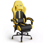 RSPGAME Chaises de jeu ergonomiques basiques pour adultes, chaises de bureau en cuir PU avec support lombaire, coussin à ressorts ensachés et repose-pieds rétractable
