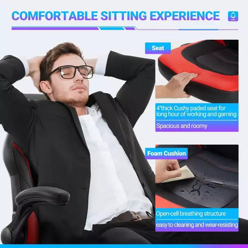 Chaise de jeu ergonomique TUYOHW, chaise de bureau avec dossier en S, mode bascule et hauteur réglable, mousse haute résilience
