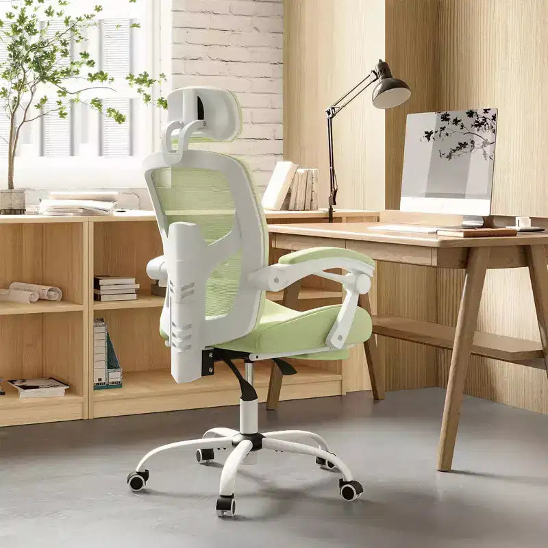 TUYOHW Chaise de bureau en maille pivotante à roulettes avec repose-pieds rétractable, chaise de gamer avec coussin de soutien lombaire pour le bureau