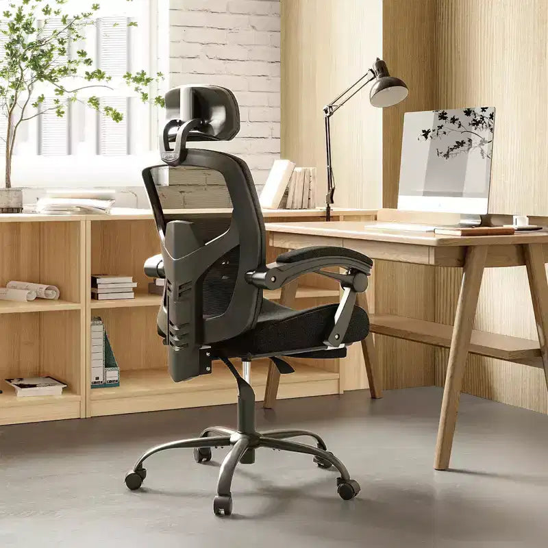 TUYOHW Chaise de bureau en maille pivotante à roulettes avec repose-pieds rétractable, chaise de gamer avec coussin de soutien lombaire pour le bureau