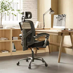 TUYOHW Chaise de bureau en maille pivotante à roulettes avec repose-pieds rétractable, chaise de gamer avec coussin de soutien lombaire pour le bureau