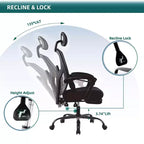 TUYOHW Chaise de bureau en maille pivotante à roulettes avec repose-pieds rétractable, chaise de gamer avec coussin de soutien lombaire pour le bureau