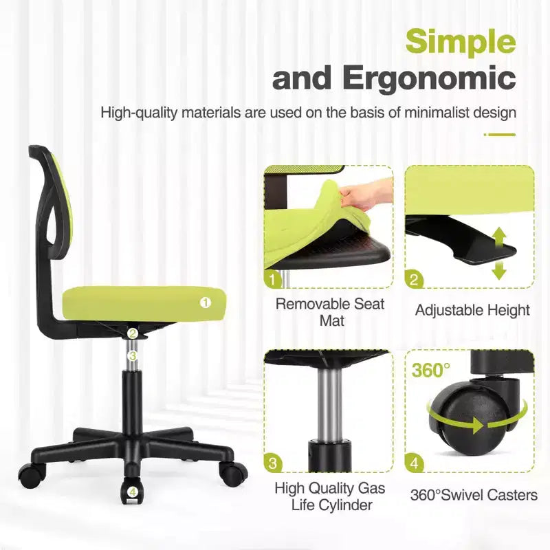 Chaise de bureau TUYOHW à roulettes en maille, croisée pivotante, avec hauteur réglable et soutien lombaire, chaise de jeu à dossier bas pour le bureau