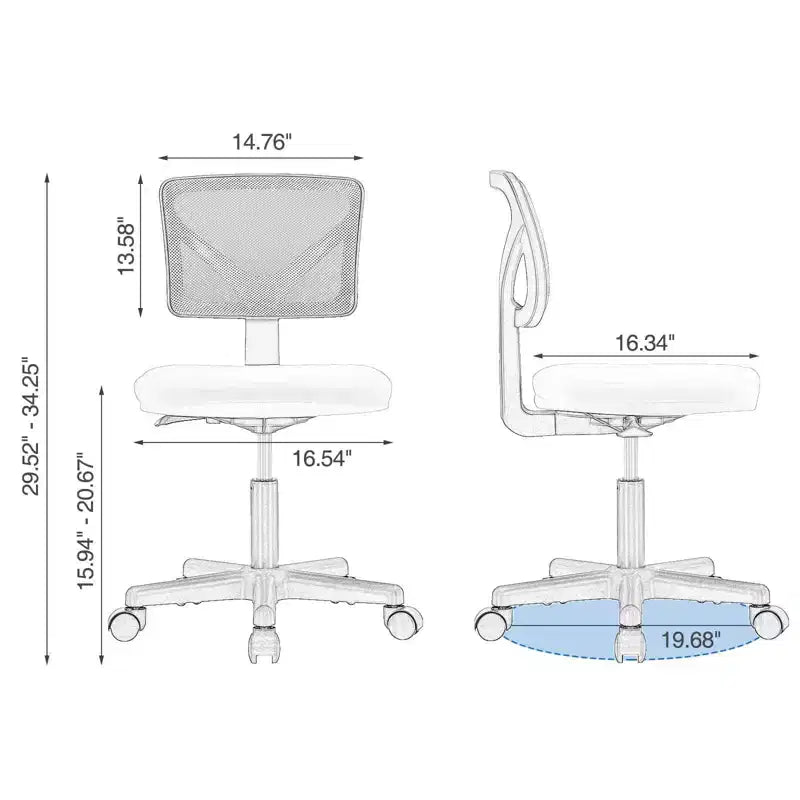 Chaise de bureau TUYOHW à roulettes en maille, croisée pivotante, avec hauteur réglable et soutien lombaire, chaise de jeu à dossier bas pour le bureau