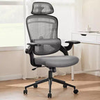 Chaise de bureau à roulettes TUYOHW en maille croisée, chaise de bureau avec support lombaire et appui-tête réglables, chaise de gaming avec accoudoirs relevables souples pour le bureau