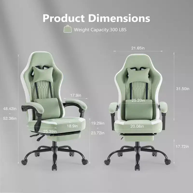 TUYOHW Fauteuil de bureau en microfibre pivotant à roulettes, avec appui-tête et coussin lombaire amovibles, chaise de jeu pour bureau