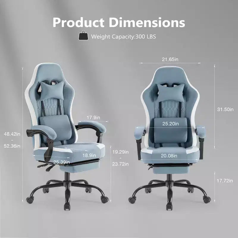 TUYOHW Fauteuil de bureau en microfibre pivotant à roulettes, avec appui-tête et coussin lombaire amovibles, chaise de jeu pour bureau