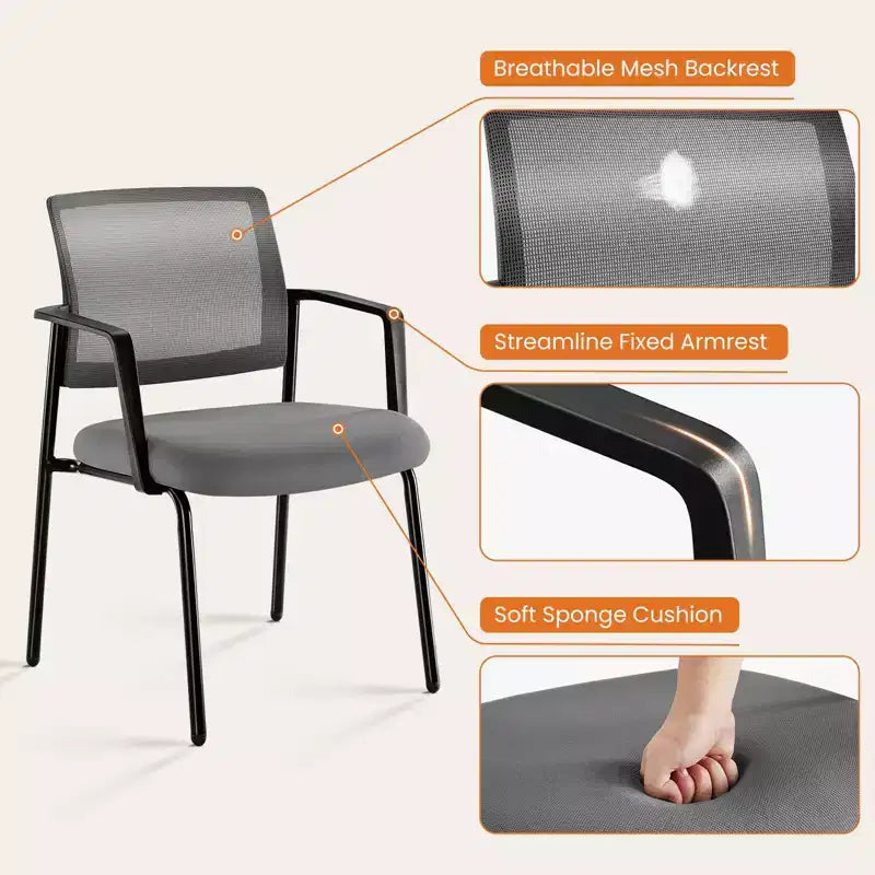 TUYOHW Chaise en maille croisée sans roulettes, lot de 1, chaise de bureau avec support lombaire et pieds en métal, chaise de jeu pour le bureau