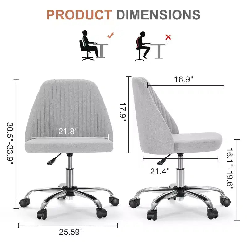 TUYOHW Chaise pivotante croisée à roulettes, chaise de bureau avec hauteur réglable et support lombaire, chaise de jeu sans accoudoirs pour le bureau