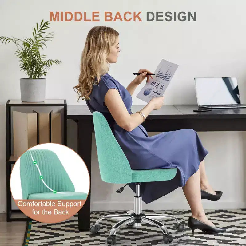 TUYOHW Chaise pivotante croisée à roulettes, chaise de bureau avec hauteur réglable et support lombaire, chaise de jeu sans accoudoirs pour le bureau