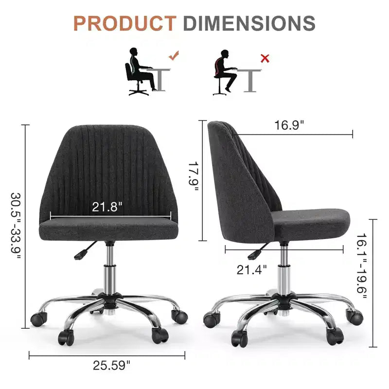 TUYOHW Chaise pivotante croisée à roulettes, chaise de bureau avec hauteur réglable et support lombaire, chaise de jeu sans accoudoirs pour le bureau