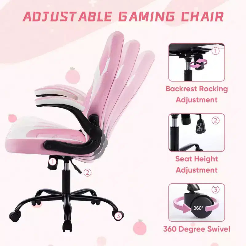 TUYOHW Chaise pivotante en cuir PU à roulettes avec dossier en X et dossier en S, Chaise de bureau avec support lombaire, Chaise de jeu pour le bureau