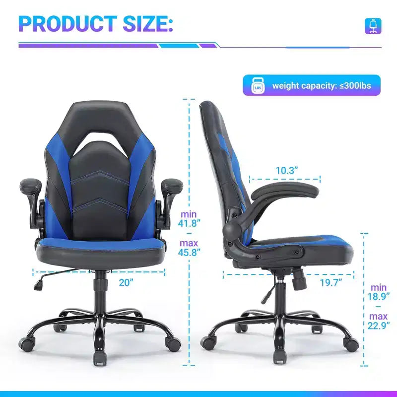 TUYOHW Chaise pivotante en cuir PU à roulettes avec dossier en X et dossier en S, Chaise de bureau avec support lombaire, Chaise de jeu pour le bureau
