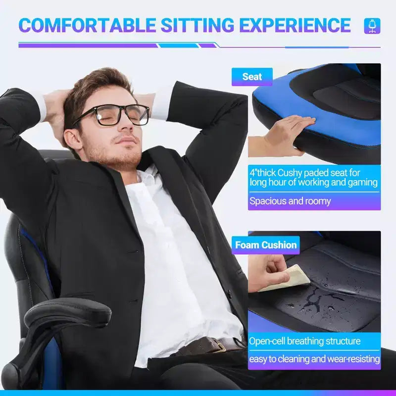 TUYOHW Chaise pivotante en cuir PU à roulettes avec dossier en X et dossier en S, Chaise de bureau avec support lombaire, Chaise de jeu pour le bureau