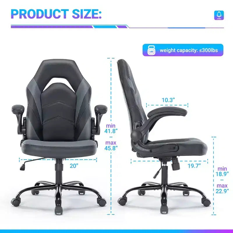 TUYOHW Chaise pivotante en cuir PU à roulettes avec dossier en X et dossier en S, Chaise de bureau avec support lombaire, Chaise de jeu pour le bureau