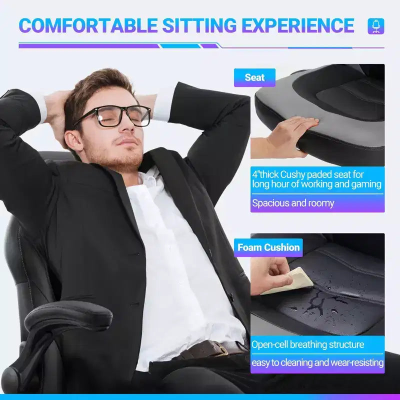 TUYOHW Chaise pivotante en cuir PU à roulettes avec dossier en X et dossier en S, Chaise de bureau avec support lombaire, Chaise de jeu pour le bureau