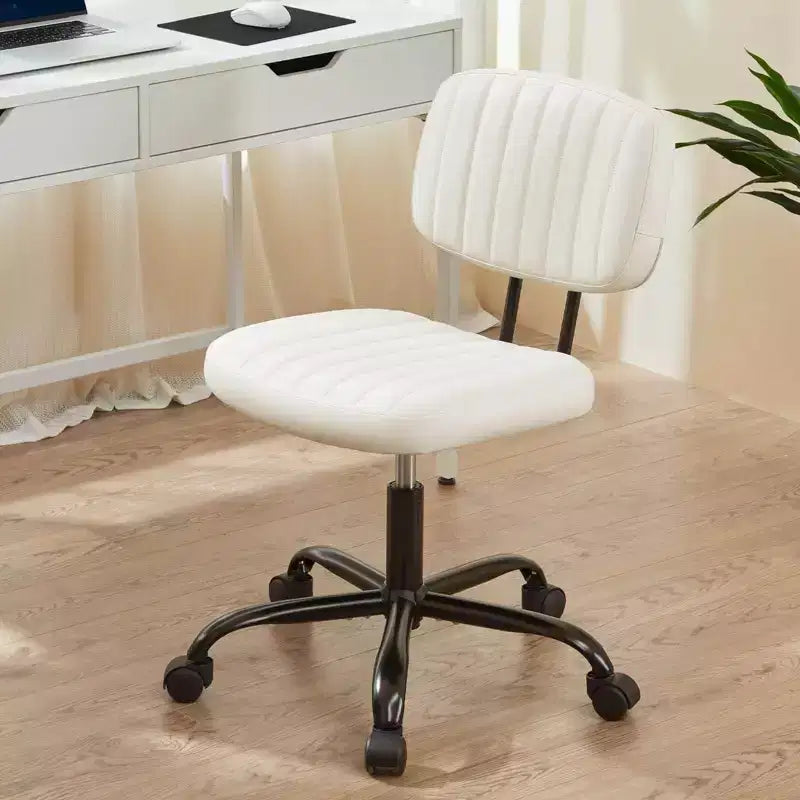 TUYOHW PU Leather Swivel Criss Cross Chair on Wheels,Armless Office Chair with Adjustable Height and Lumbar Support,Gaming Chair for Office