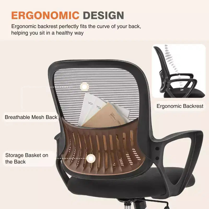 TUYOHW Chaise de bureau en maille à roulettes, Hauteur 41,5" réglable, Fauteuil gamer pour bureau