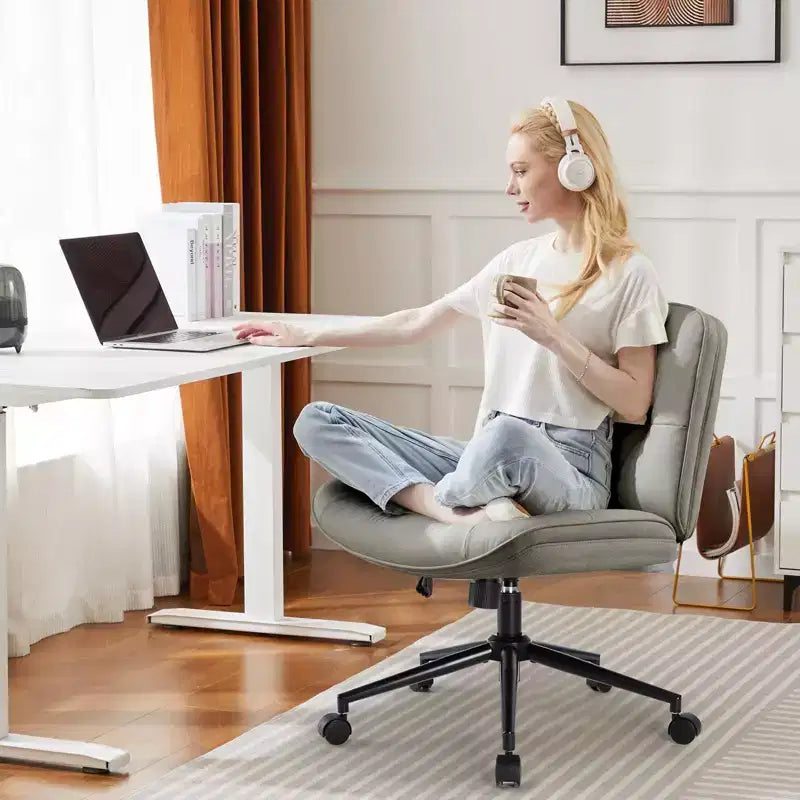 TUYOHW Chaise de Bureau Croisée Pivotante en Cuir PU à Roulettes, Chaise de Bureau avec Hauteur Réglable et Support Lombaire, Chaise de Gaming sans Accoudoirs pour le Bureau