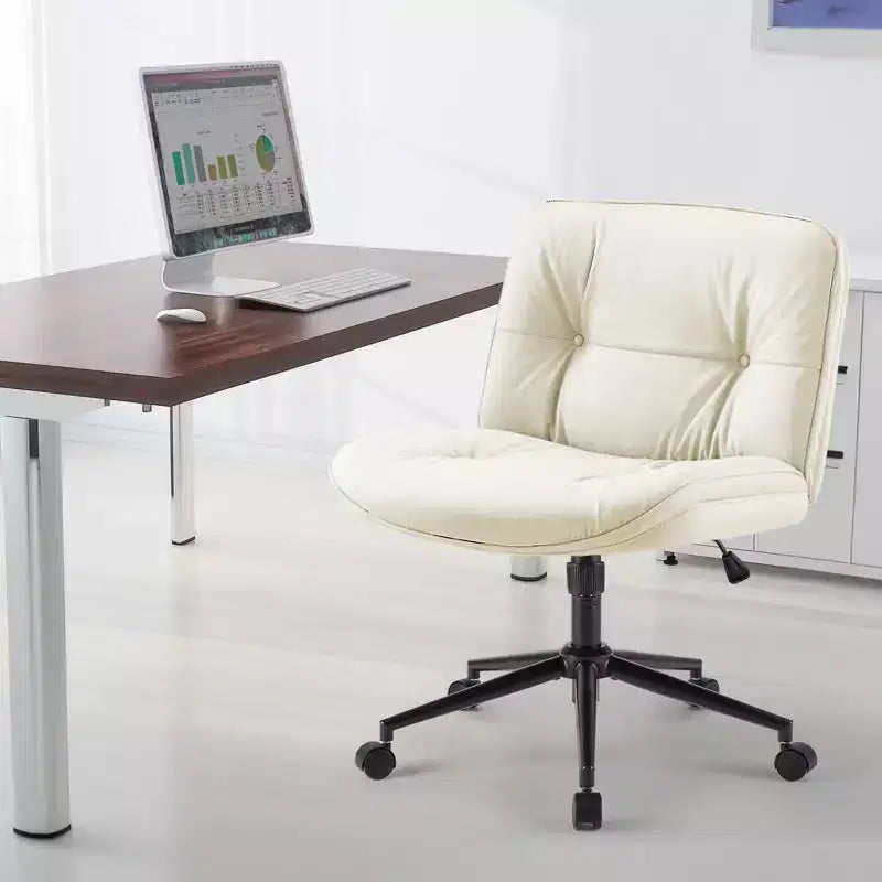 TUYOHW Chaise de Bureau Croisée Pivotante en Cuir PU à Roulettes, Chaise de Bureau avec Hauteur Réglable et Support Lombaire, Chaise de Gaming sans Accoudoirs pour le Bureau