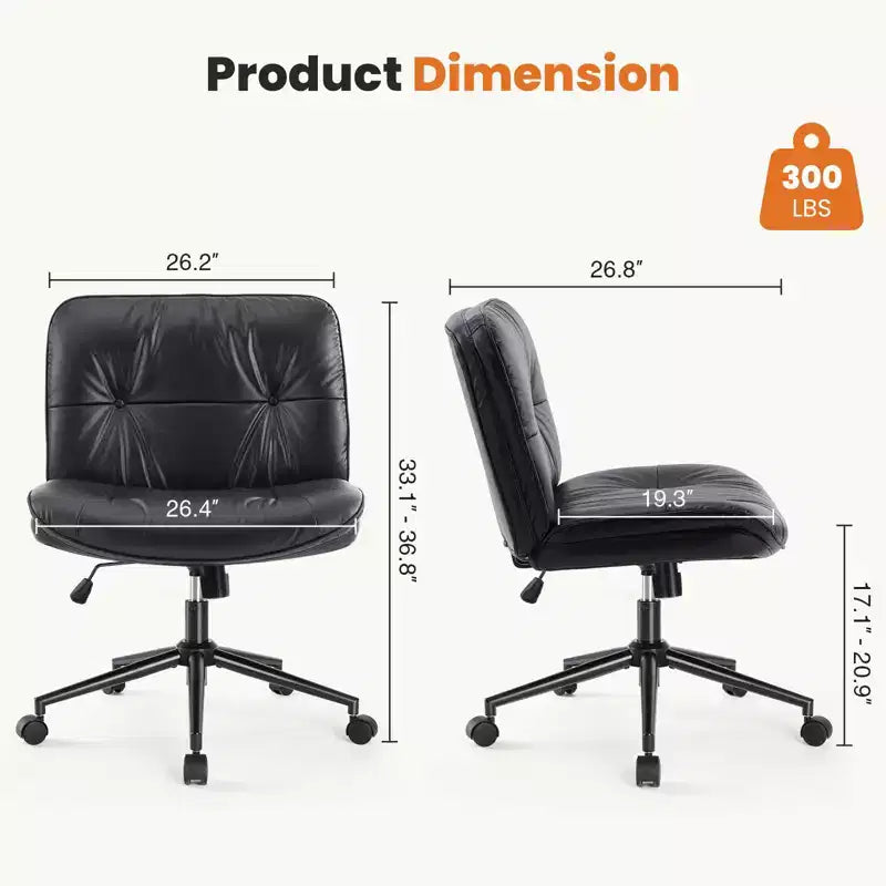 TUYOHW Chaise de Bureau Croisée Pivotante en Cuir PU à Roulettes, Chaise de Bureau avec Hauteur Réglable et Support Lombaire, Chaise de Gaming sans Accoudoirs pour le Bureau