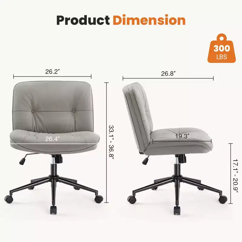 TUYOHW Chaise de Bureau Croisée Pivotante en Cuir PU à Roulettes, Chaise de Bureau avec Hauteur Réglable et Support Lombaire, Chaise de Gaming sans Accoudoirs pour le Bureau