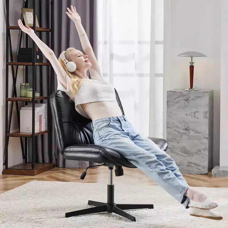 Chaise de bureau sans roulettes TUYOHW en cuir PU avec piétement croisé pivotant, fauteuil de bureau réglable en hauteur, chaise de jeu sans accoudoirs pour le bureau