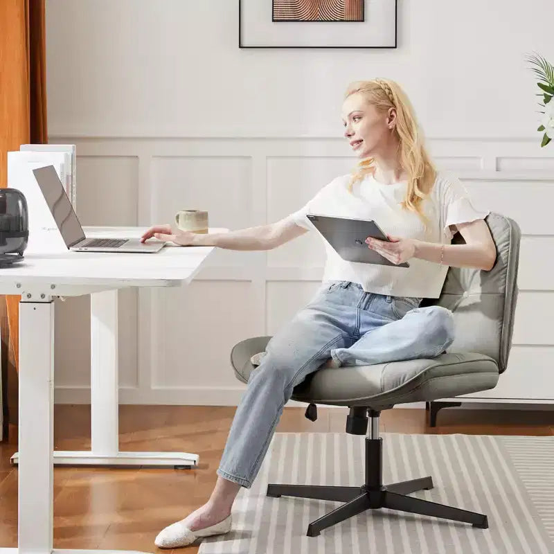 Chaise de bureau sans roulettes TUYOHW en cuir PU avec piétement croisé pivotant, fauteuil de bureau réglable en hauteur, chaise de jeu sans accoudoirs pour le bureau