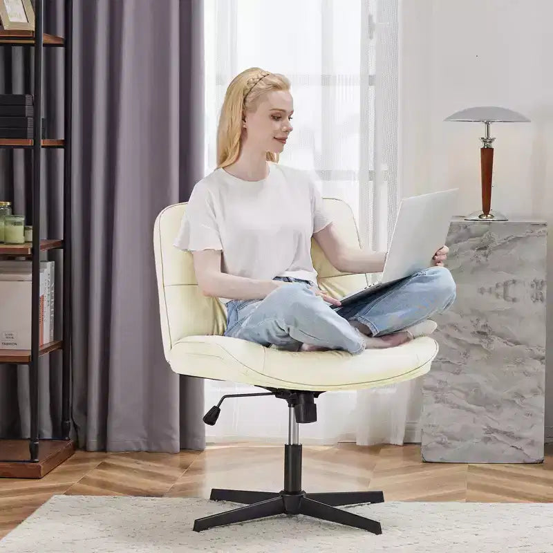 Chaise de bureau sans roulettes TUYOHW en cuir PU avec piétement croisé pivotant, fauteuil de bureau réglable en hauteur, chaise de jeu sans accoudoirs pour le bureau