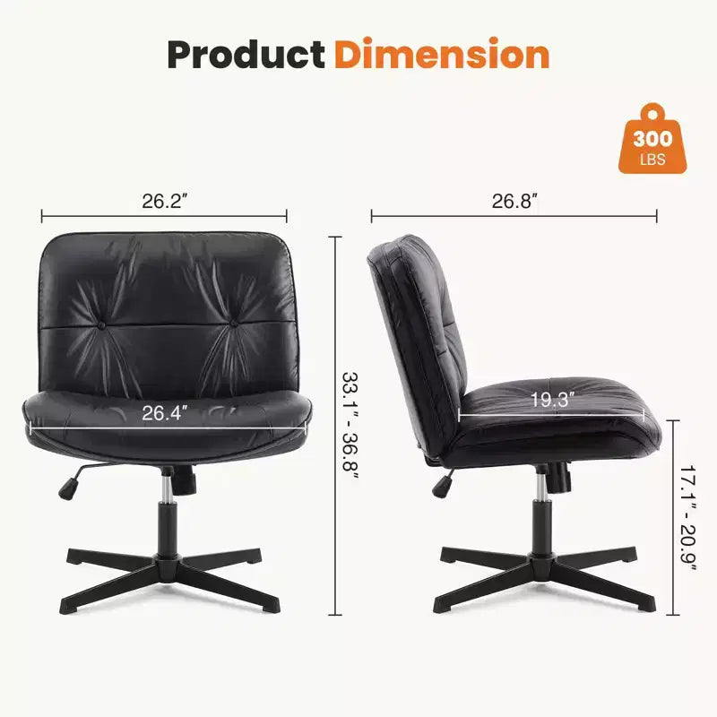 Chaise de bureau sans roulettes TUYOHW en cuir PU avec piétement croisé pivotant, fauteuil de bureau réglable en hauteur, chaise de jeu sans accoudoirs pour le bureau
