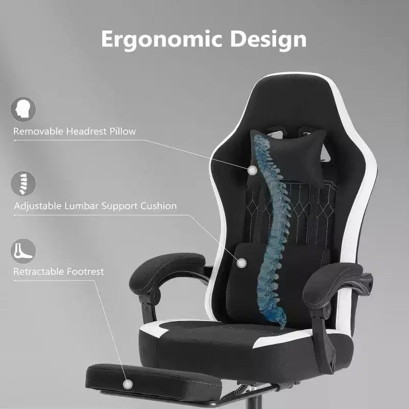 Chaise de bureau ergonomique TUYOHW avec siège à ressorts ensachés, chaise de jeu de 300 lb avec coussin lombaire réglable et repose-pieds pour adultes et étudiants