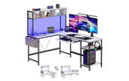 TUYOHW Bureau de jeu intelligent à LED en forme de L, bureaux d'ordinateur réversibles avec tiroir clavier, étagère de rangement, sac latéral, table d'angle pour salle de jeu, bureau à domicile