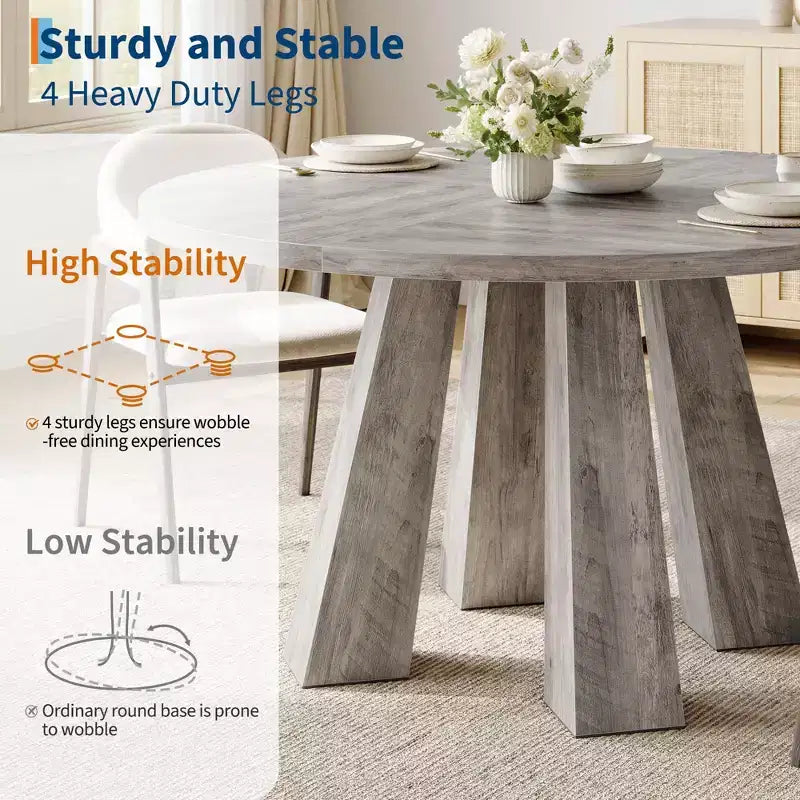 Table à manger ronde pour 4-6 personnes, table de cuisine en bois de 120 cm avec piédestal robuste pour salon, appartement