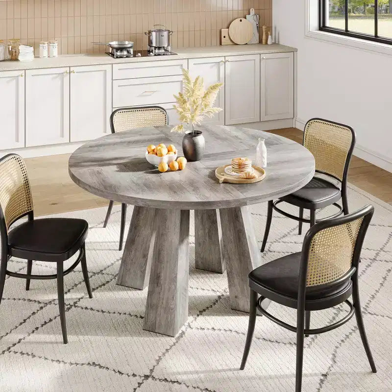 Table à manger ronde pour 4-6 personnes, table de cuisine en bois de 120 cm avec piédestal robuste pour salon, appartement
