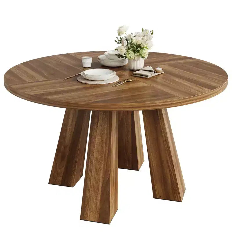 Table à manger ronde pour 4-6 personnes, table de cuisine en bois de 120 cm avec piédestal robuste pour salon, appartement