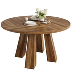 Table à manger ronde pour 4-6 personnes, table de cuisine en bois de 120 cm avec piédestal robuste pour salon, appartement