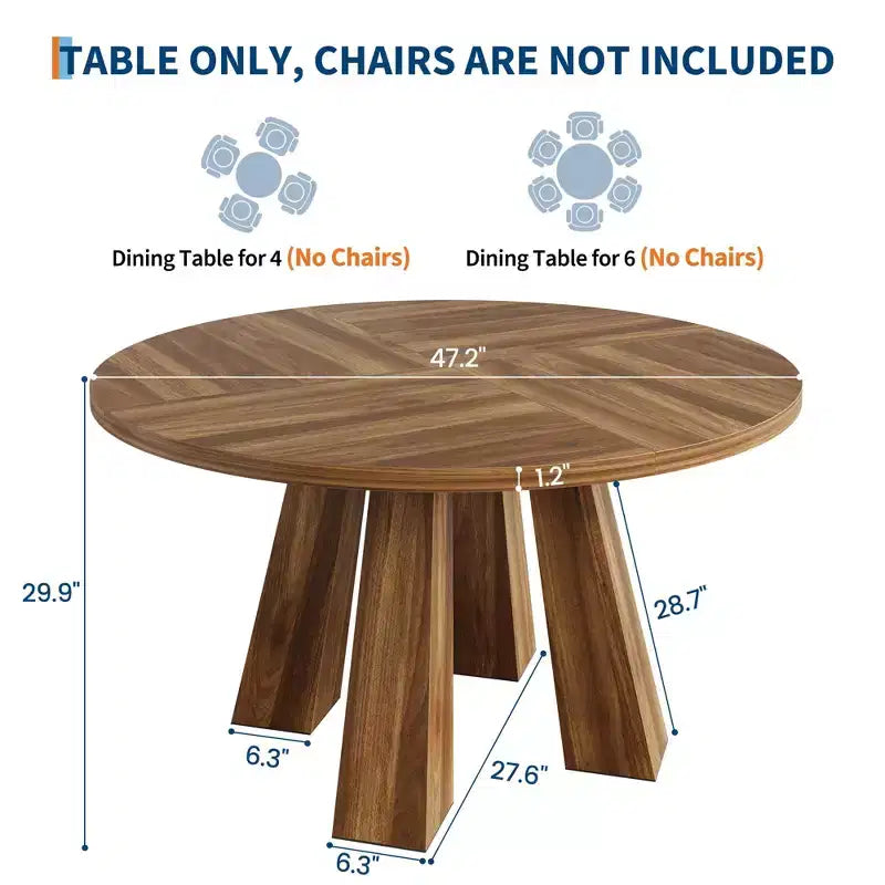 Table à manger ronde pour 4-6 personnes, table de cuisine en bois de 120 cm avec piédestal robuste pour salon, appartement